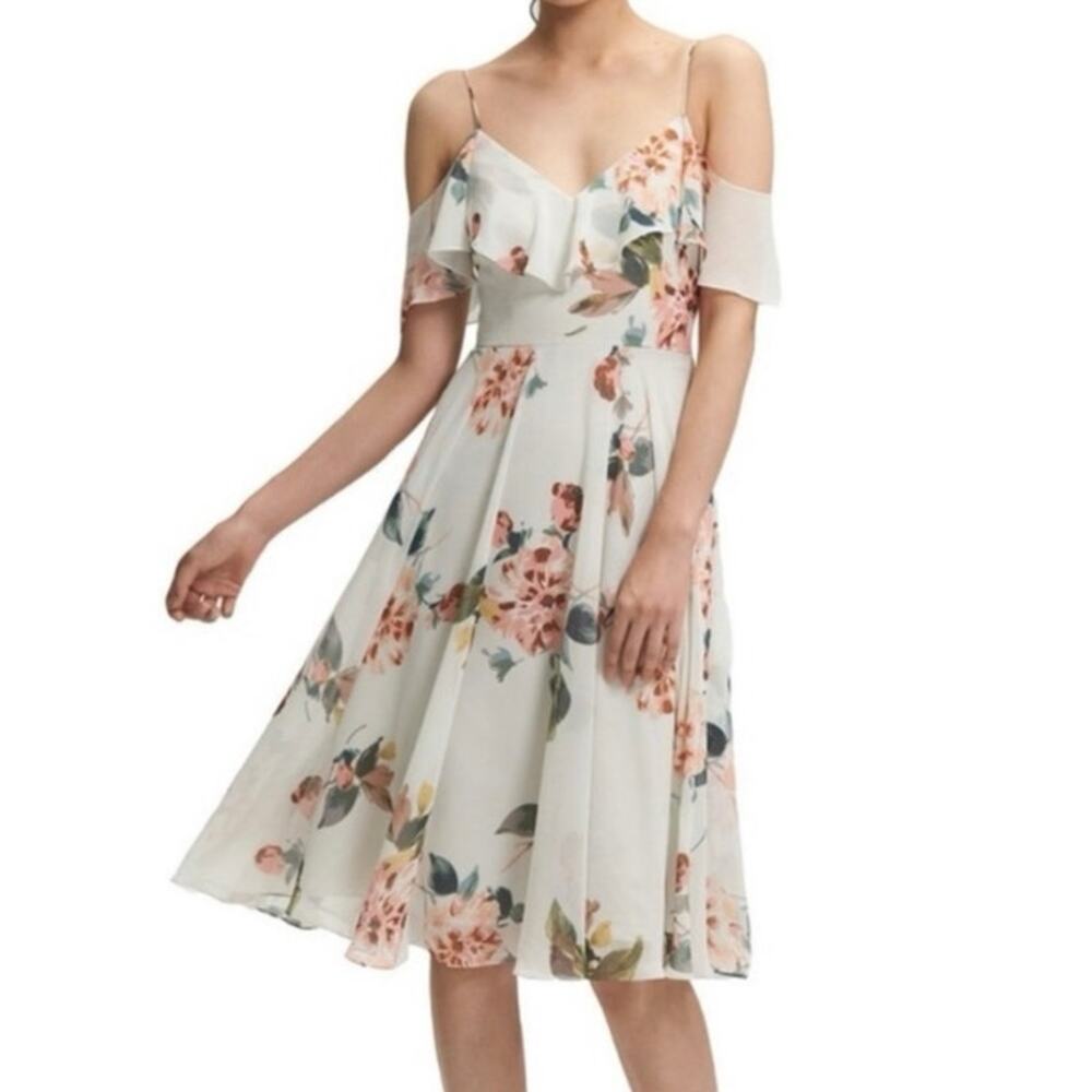 Jenny Yoo Collection Kelli print floral chiffon midi dress size 8